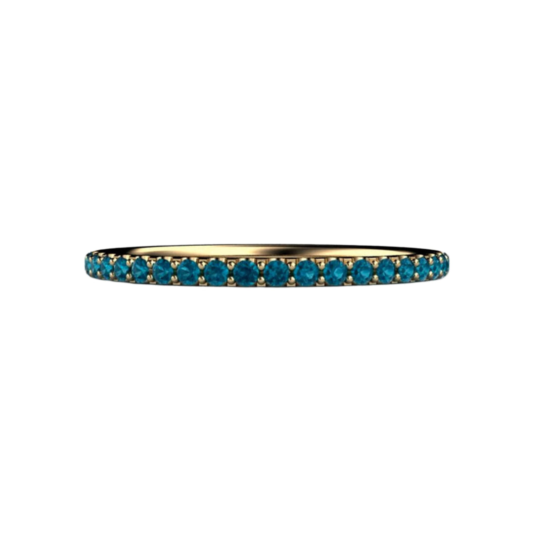 Thin Teal Blue Pave Diamond Anniversary Band or Wedding Ring 14K Gold Stacking Ring | Rare Earth Jewelry