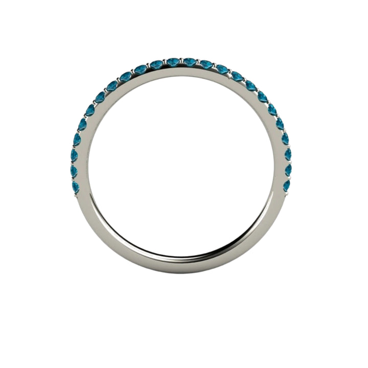 Profile View Thin Teal Blue Pave Diamond Band Wedding Ring Stackable | Rare Earth Jewelry