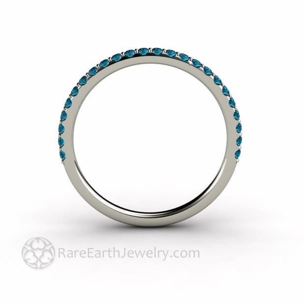 Thin Teal Blue Pave Diamond Band Wedding Ring Stackable - 14K Rose Gold - April - Band - Blue - Rare Earth Jewelry