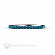 Thin Teal Blue Pave Diamond Band Wedding Ring Stackable Platinum - Rare Earth Jewelry