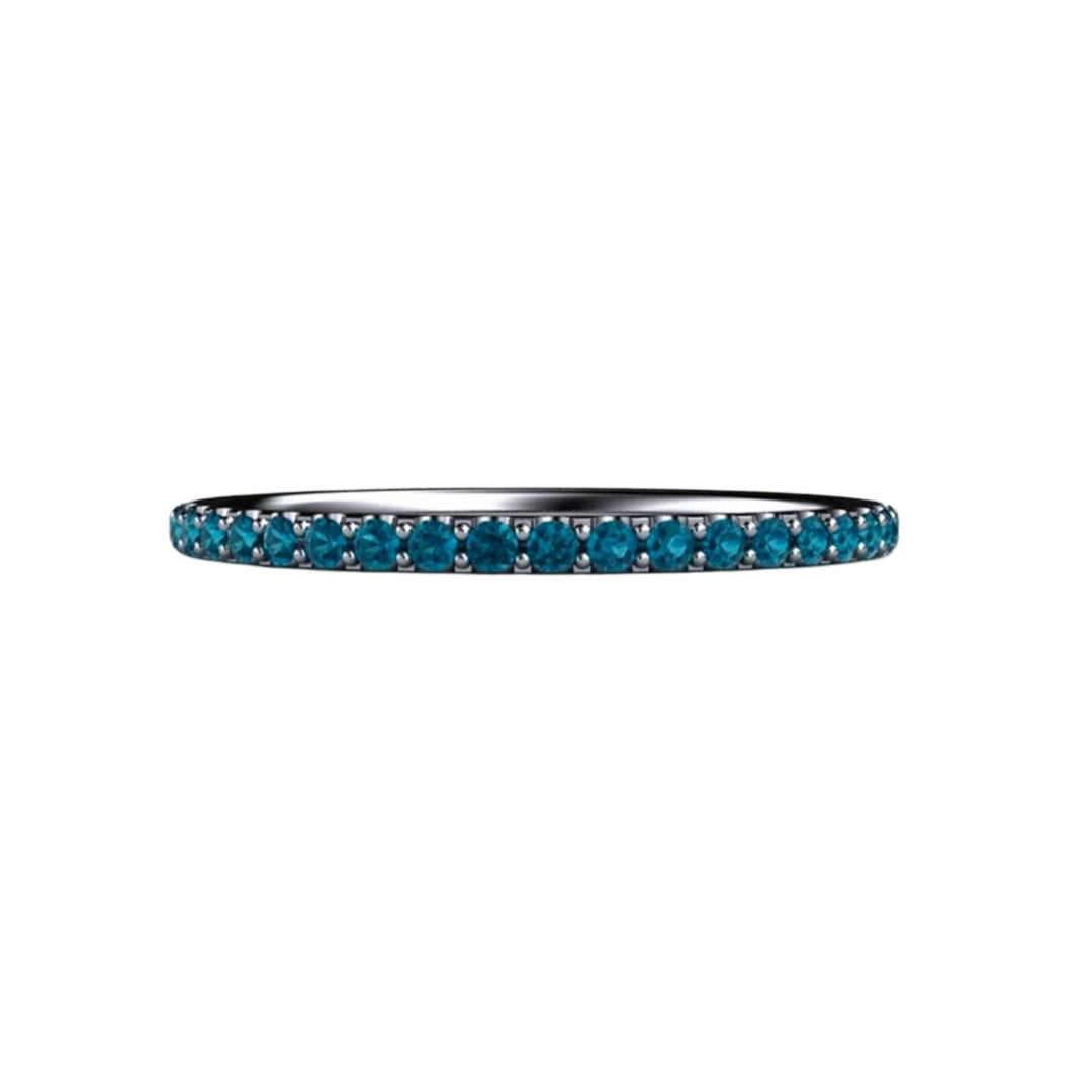Natural Blue Diamond Wedding Band in Platinum, Thin Blue Gemstone Wedding Ring, Pave Diamond Band | Rare Earth Jewelry