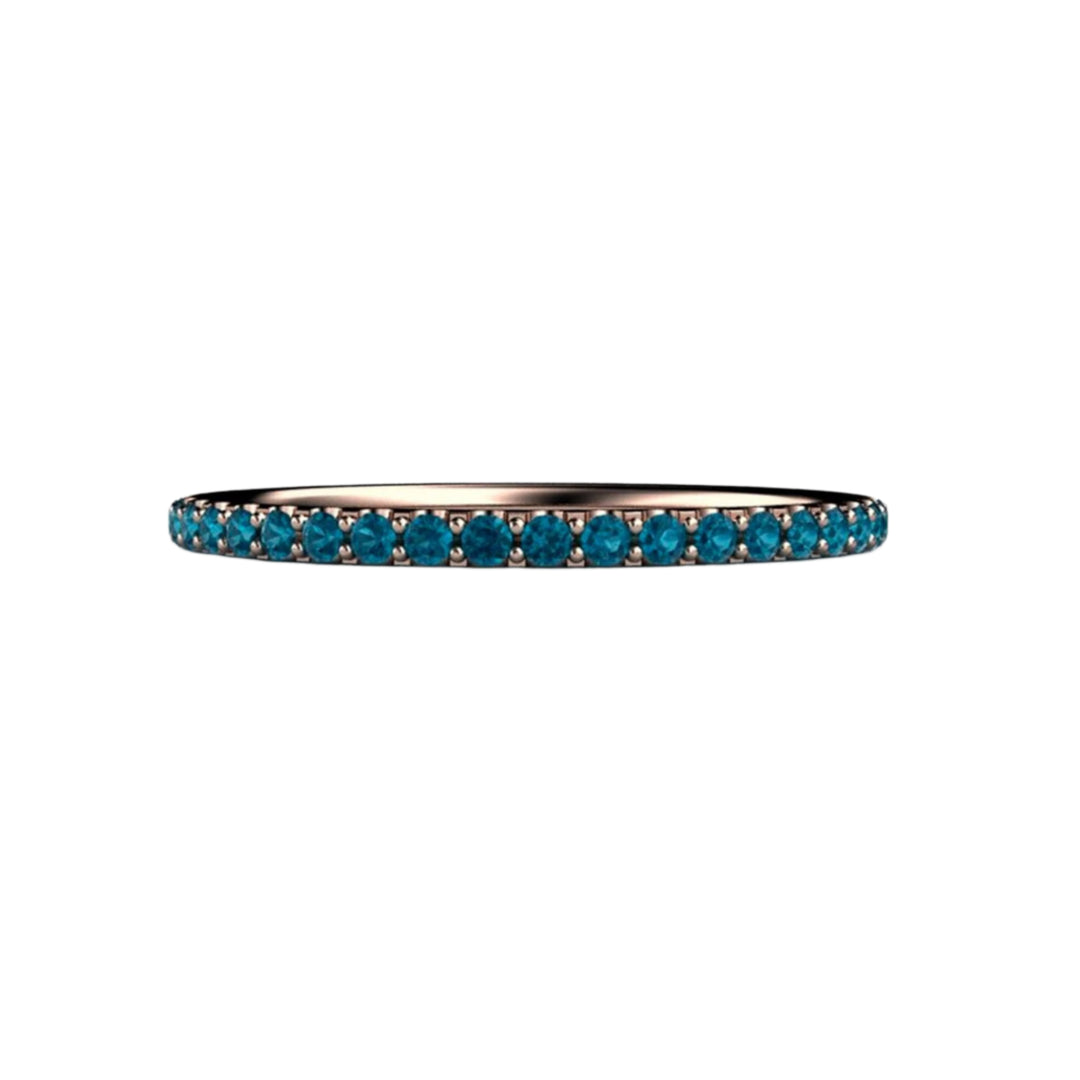 Thin Teal Blue Pave Diamond Band in Rose Gold, Blue Stone Wedding Ring, Stackable Band | Rare Earth Jewelry