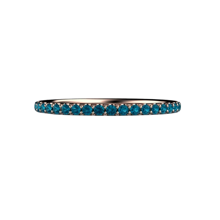 Thin Teal Blue Pave Diamond Band in Rose Gold, Blue Stone Wedding Ring, Stackable Band | Rare Earth Jewelry