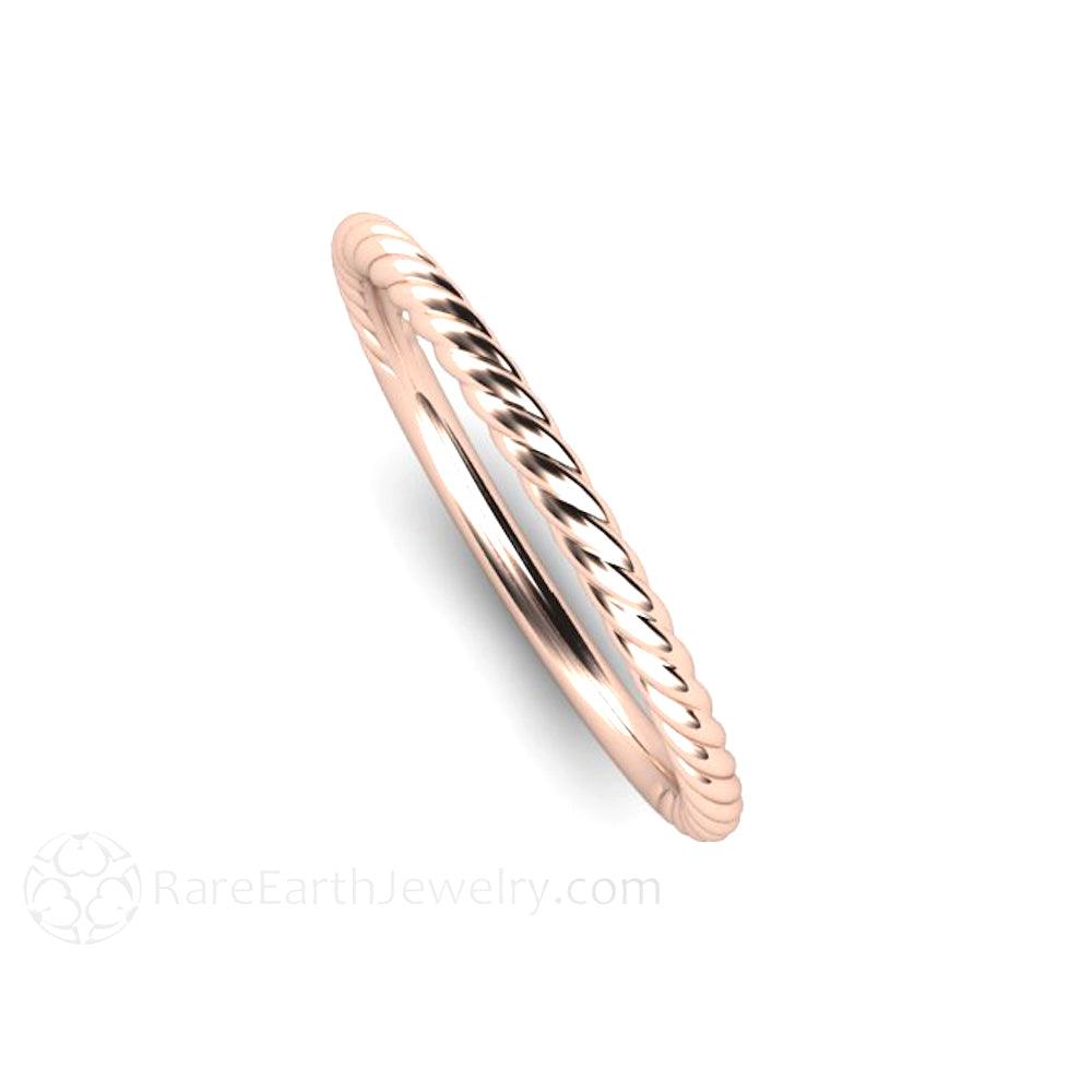 Thin Twist Rope Band Wedding Ring Stackable - Rare Earth Jewelry