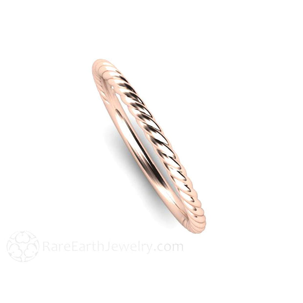 Thin Twist Rope Band Wedding Ring Stackable 18K Rose Gold - Rare Earth Jewelry