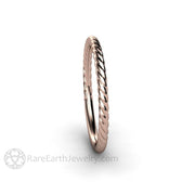 Thin Twist Rope Band Wedding Ring Stackable 14K Rose Gold - Rare Earth Jewelry