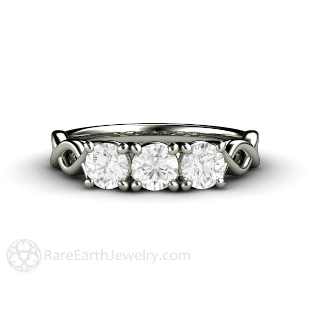 Three Stone Moissanite Ring Infinity Style Anniversary Band - Rare Earth Jewelry