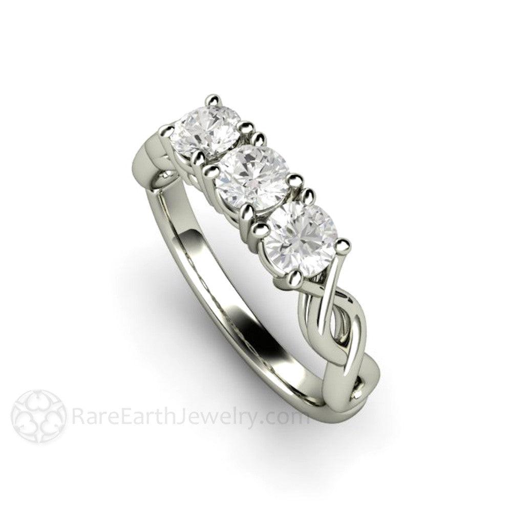 Three Stone Moissanite Ring Infinity Style Anniversary Band - Rare Earth Jewelry