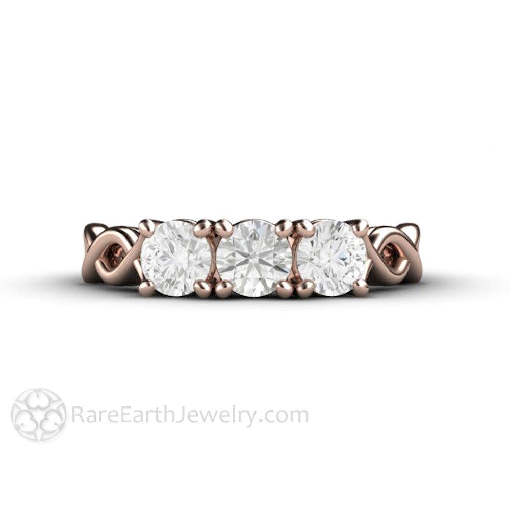 Three Stone Moissanite Ring Infinity Style Anniversary Band - Rare Earth Jewelry