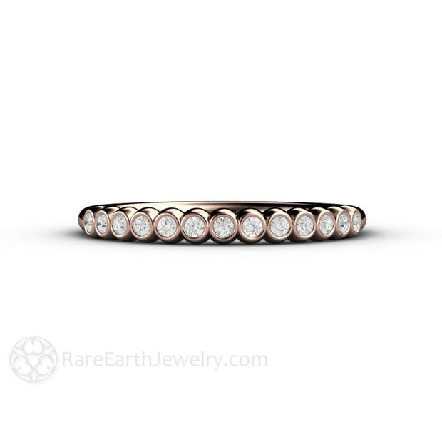 Tiny Bubbles Bezel Set Diamond Wedding Ring Anniversary Band 14K Rose Gold - Rare Earth Jewelry