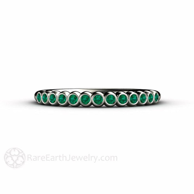 Tiny Bubbles Emerald Anniversary Band Stacking Ring May Birthstone 14K White Gold - Rare Earth Jewelry