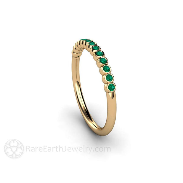 Tiny Bubbles Emerald Anniversary Band Stacking Ring May Birthstone 14K Yellow Gold - Rare Earth Jewelry