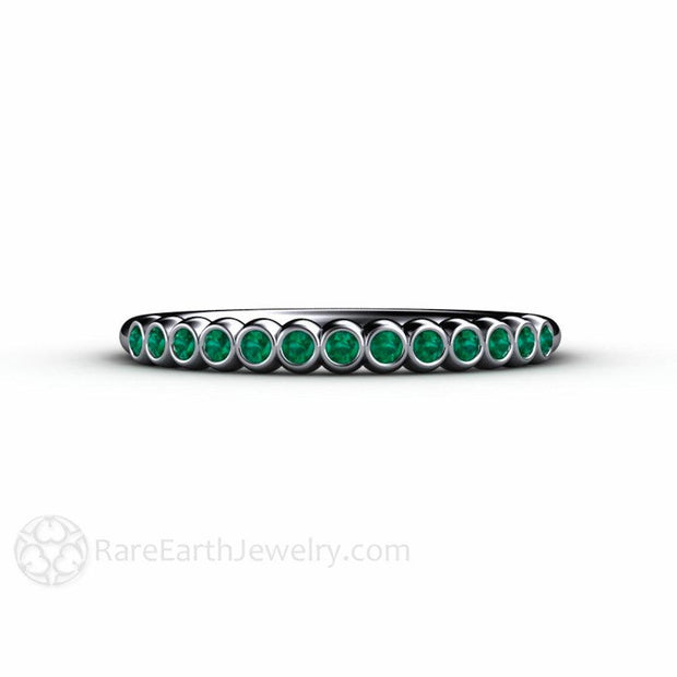 Tiny Bubbles Emerald Anniversary Band Stacking Ring May Birthstone Platinum - Rare Earth Jewelry