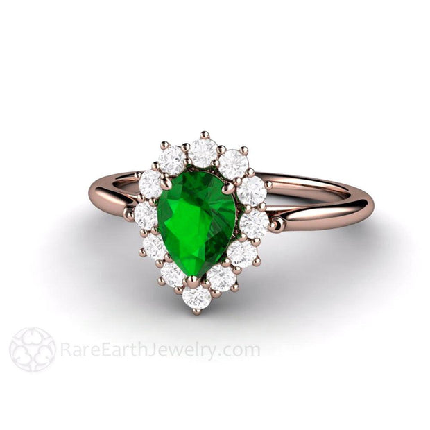 Tsavorite Garnet Ring Pear Shaped Green Garnet Engagement Ring 14K Rose Gold - Rare Earth Jewelry