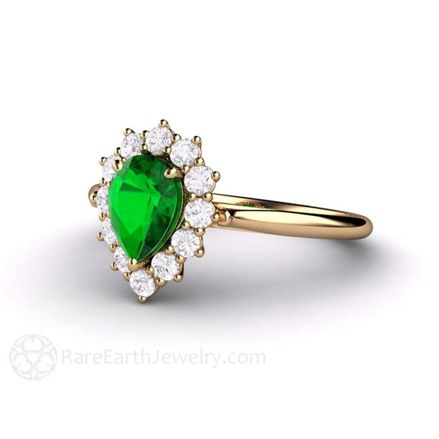Tsavorite Garnet Ring Pear Shaped Green Garnet Engagement Ring 14K Yellow Gold - Rare Earth Jewelry