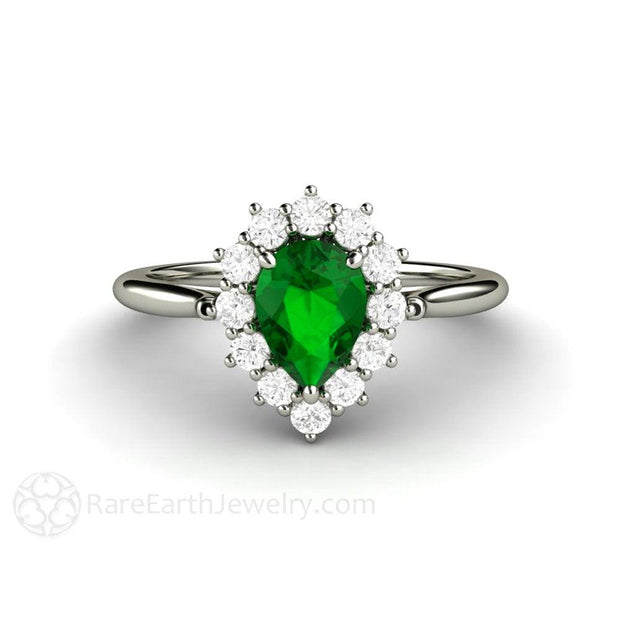 Tsavorite Garnet Ring Pear Shaped Green Garnet Engagement Ring 14K White Gold - Rare Earth Jewelry