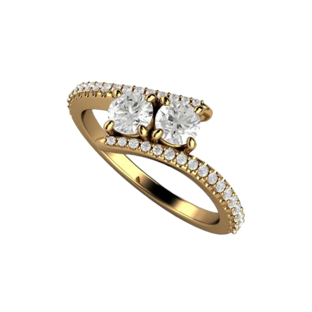 18K Gold 2 Stone Diamond Engagement Ring, Diamond Toi et Moi Two Stone Ring, Diamond Duo Ring | Rare Earth Jewelry