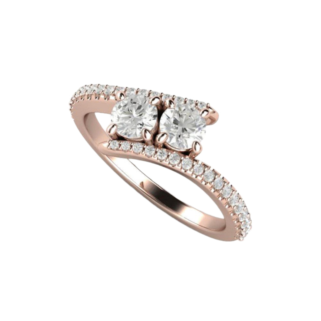 Two Stone Diamond Engagement Ring in 18K Rose Gold, 2 Stone Diamond Ring Toi et Moi Style | Rare Earth Jewelry