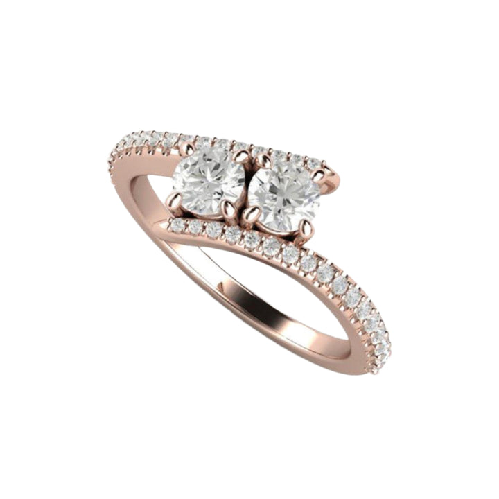 Two Stone Diamond Engagement Ring in 18K Rose Gold, 2 Stone Diamond Ring Toi et Moi Style | Rare Earth Jewelry