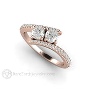 Two Stone Diamond Engagement Ring Toi et Moi Bypass 18K Rose Gold - Engagement Only - Rare Earth Jewelry