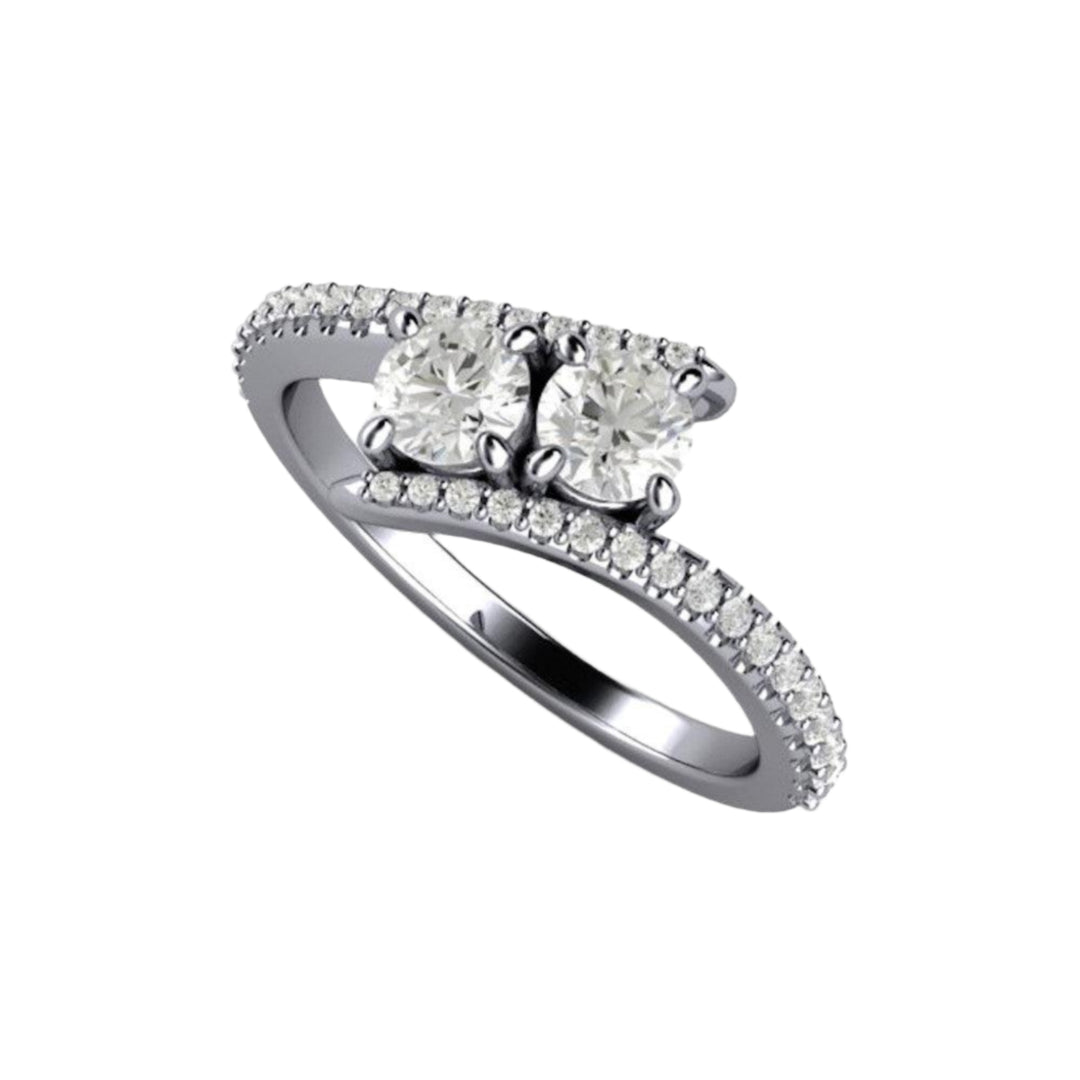 Platinum Two Stone Diamond Engagement Ring with Pave Set Diamonds and Split Shank Toi et Moi Design | Rare Earth Jewelry
