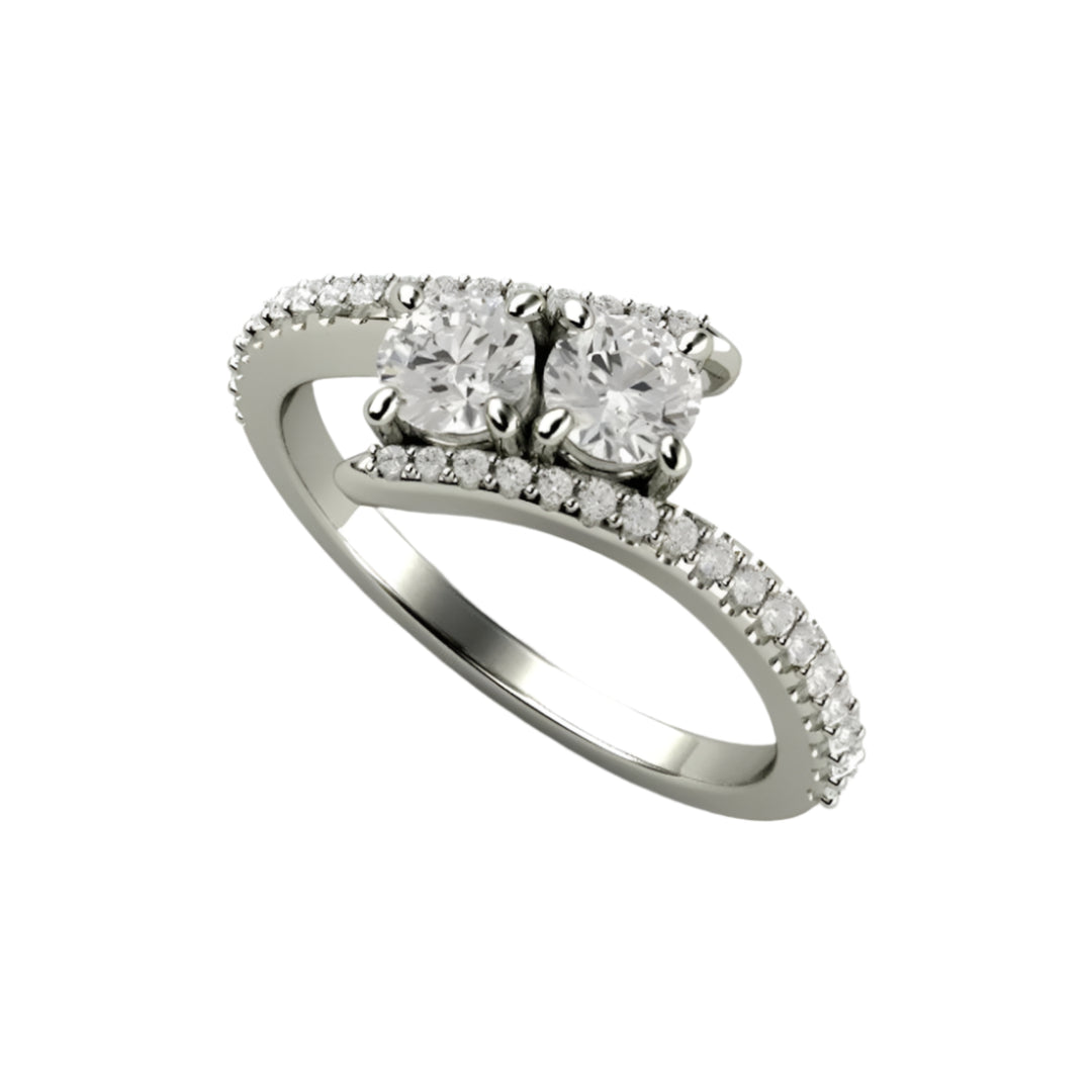 2 Stone Diamond Engagement Ring with Pave Split Shank and Toi et Moi Design in Gold or Platinum | Rare Earth Jewelry