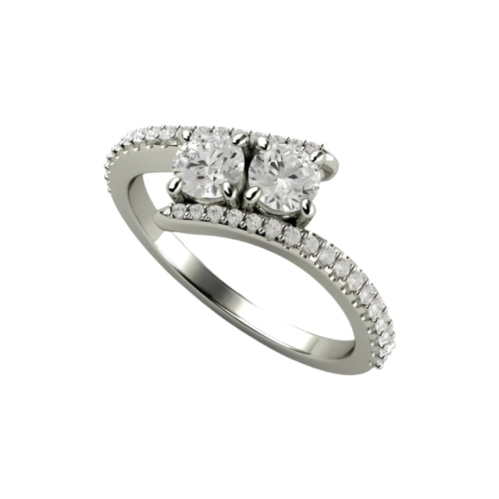 2 Stone Diamond Engagement Ring with Pave Split Shank and Toi et Moi Design in Gold or Platinum | Rare Earth Jewelry