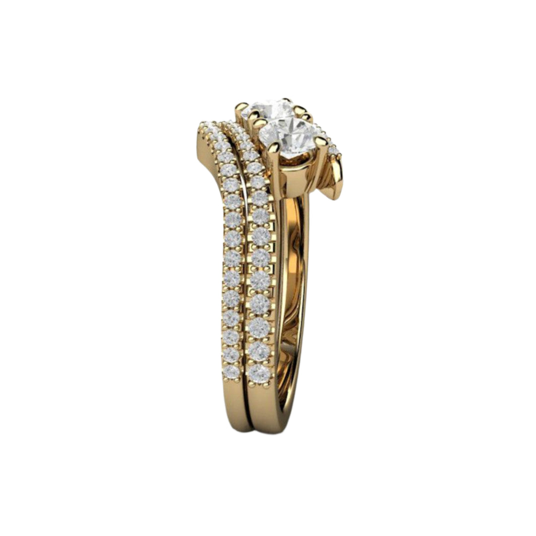Side View Two Stone Diamond Engagement Ring Bridal Set | Rare Earth Jewelry