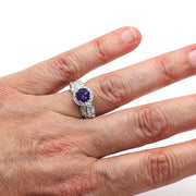 Vintage Amethyst Ring Art Deco Diamond Halo February Birthstone Platinum - Rare Earth Jewelry
