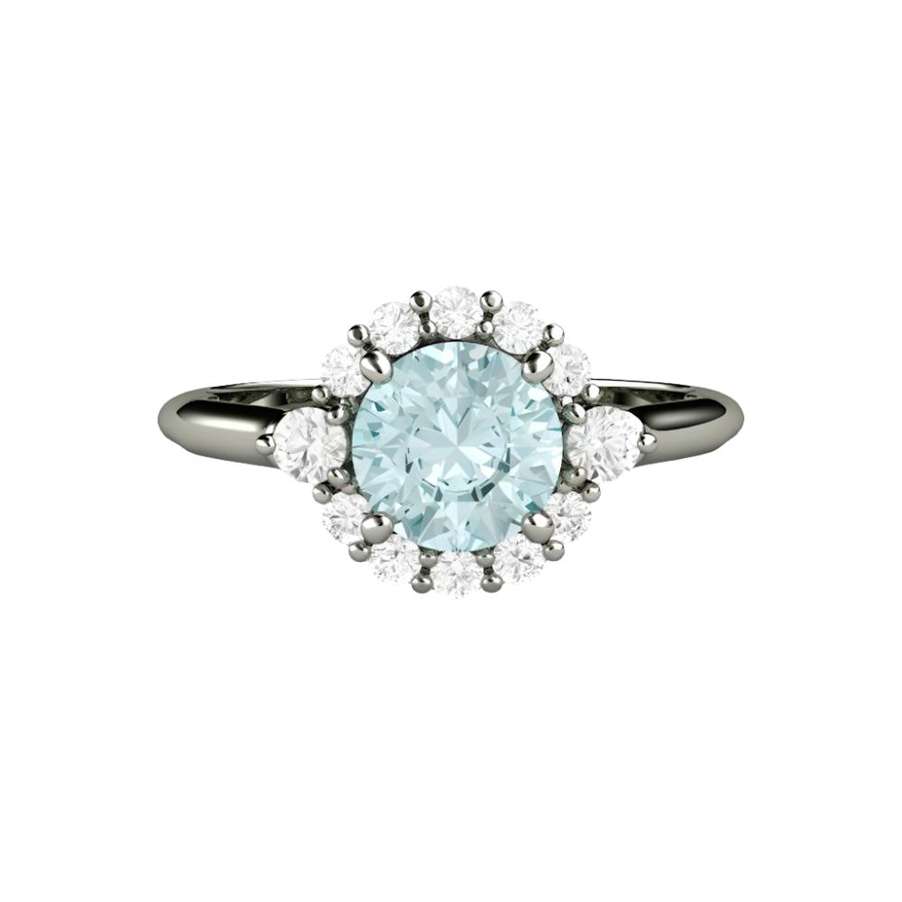Vintage Blue Moissanite Engagement Ring Diamond Cluster with Filigree
