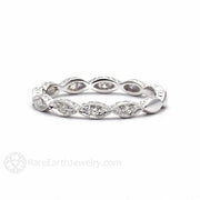 Vintage Engraved Diamond Anniversary Band or Wedding Ring 14K White Gold - Rare Earth Jewelry