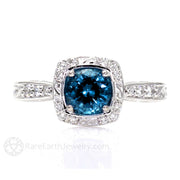 Vintage Inspired London Blue Topaz Ring with Diamonds and Filigree 14K White Gold - Rare Earth Jewelry