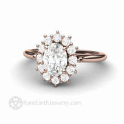 Vintage Inspired Oval Moissanite Engagement Ring Cluster Halo Design 18K Rose Gold - Rare Earth Jewelry