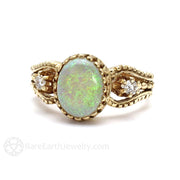 Vintage Opal Ring with Diamonds October Birthstone 18K Yellow Gold - Rare Earth Jewelry