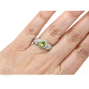 Vintage Peridot Ring Art Nouveau Diamond Halo August Birthstone Platinum - Rare Earth Jewelry