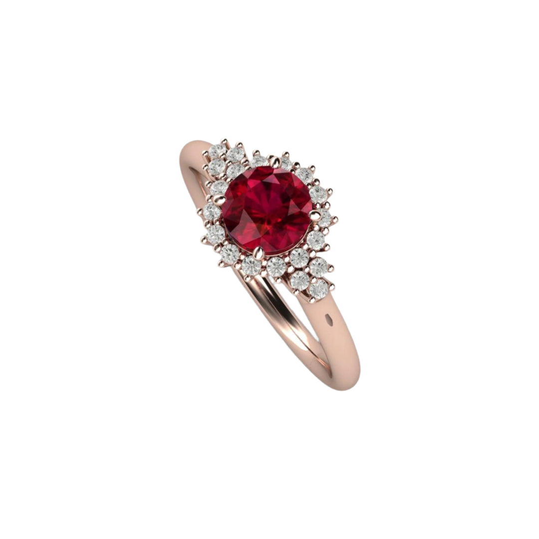 Pinterest Ruby Diamond Rings Vintage Ruby Engagement Ring with Diamond Halo | Round Ruby Cluster Ring