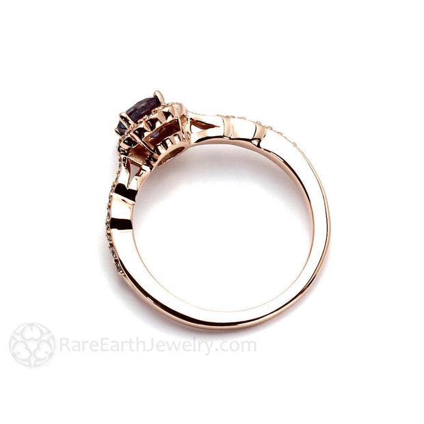 Vintage Style Alexandrite Ring Diamond Halo June Birthstone 18K Rose Gold - Rare Earth Jewelry