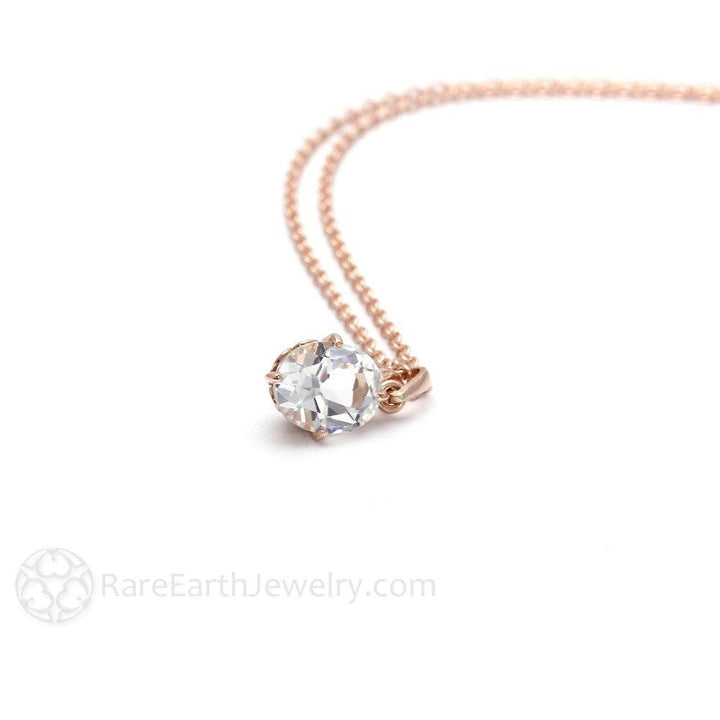Vintage Style Filigree Pendant with Oval White Topaz Rose Gold Bridal Necklace, Rare Earth Jewelry