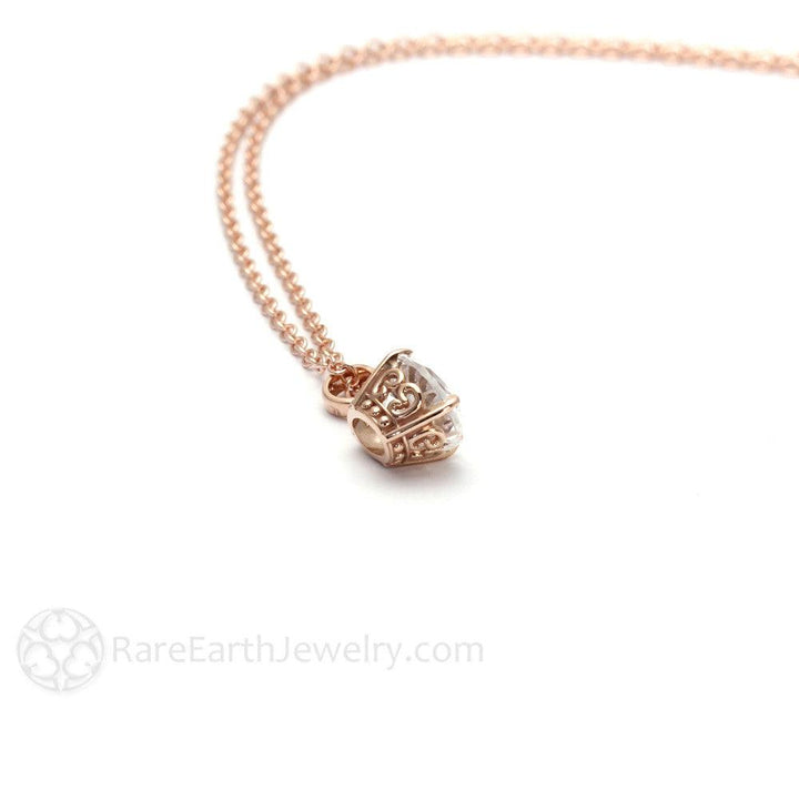 Vintage Style Filigree Pendant with Oval White Topaz Rose Gold Bridal Necklace, Rare Earth Jewelry