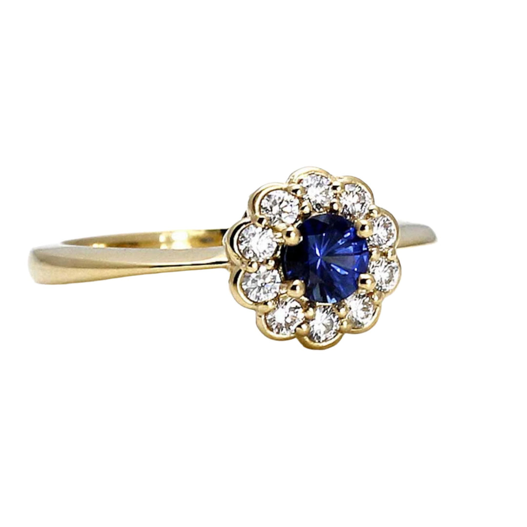 Vintage Style Natural Blue Sapphire Engagement Ring with Diamonds - Rare Earth Jewelry