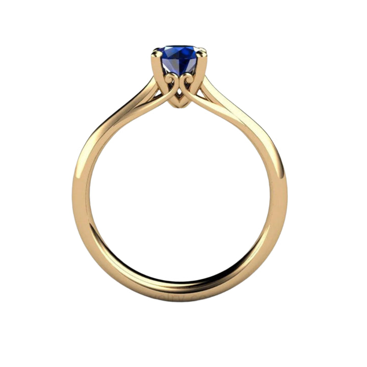  Round Ceylon Blue Sapphire Engagement Ring in Yellow Gold, Sri Lankan Sapphire Ring, Vintage Inspired Solitaire Design with Filigree | Rare Earth Jewelry
