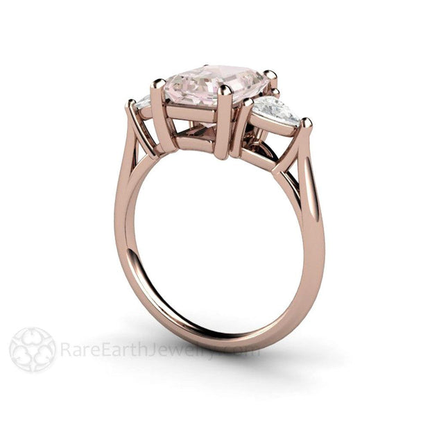 Vintage Style Three Stone Morganite Engagement Ring with Trillions 18K Rose Gold - Engagement Only - Rare Earth Jewelry