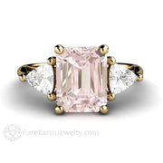 Vintage Style Three Stone Morganite Engagement Ring with Trillions 14K Yellow Gold - Engagement Only - Rare Earth Jewelry
