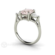 Vintage Style Three Stone Morganite Engagement Ring with Trillions 14K White Gold - Engagement Only - Rare Earth Jewelry