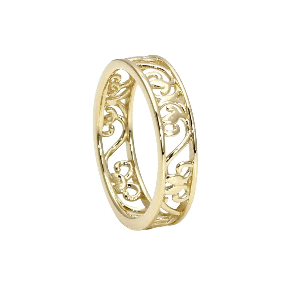 Vintage Style Wedding Ring 5mm Band with Filigree Scroll Design 14K Yellow Gold - Rare Earth Jewelry