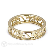 Vintage Style Wedding Ring 5mm Band with Filigree Scroll Design 18K Yellow Gold - Rare Earth Jewelry