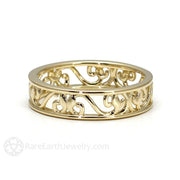 Vintage Style Wedding Ring 5mm Band with Filigree Scroll Design 14K Yellow Gold - Rare Earth Jewelry