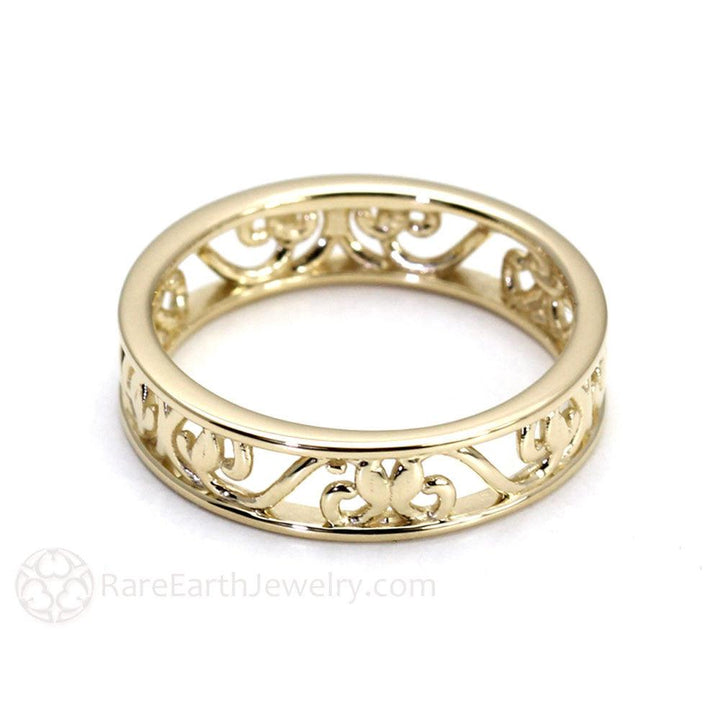 Vintage Style Wedding Ring 5mm Band with Filigree Scroll Design - Rare Earth Jewelry