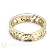 Vintage Style Wedding Ring 5mm Band with Filigree Scroll Design 14K Yellow Gold - Rare Earth Jewelry