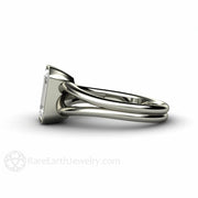 White Sapphire Ring Split Shank Solitaire Bezel Set Engagement Ring 14K White Gold - Rare Earth Jewelry